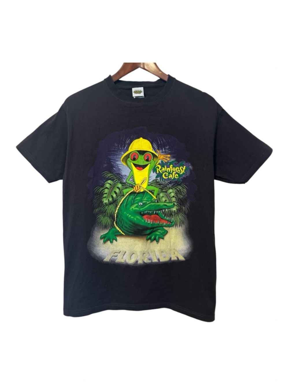 Rainforest Cafe Graphic T Shirt Frog Riding Alligator Florida 100% Cotton Size M